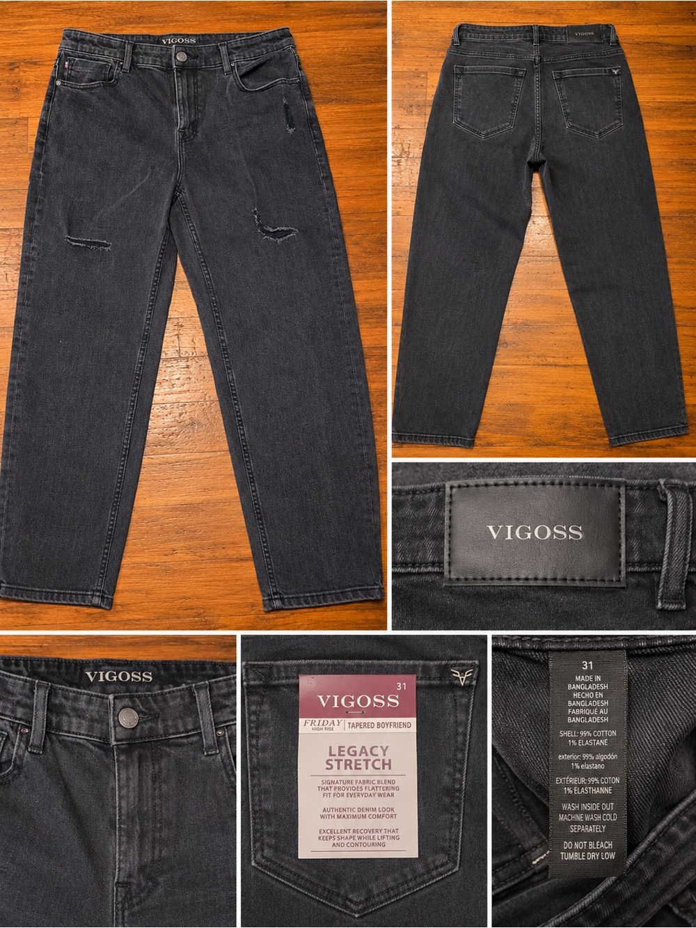 Vigoss Men's Relaxed Legacy Stretch Jeans - Charcoal Black